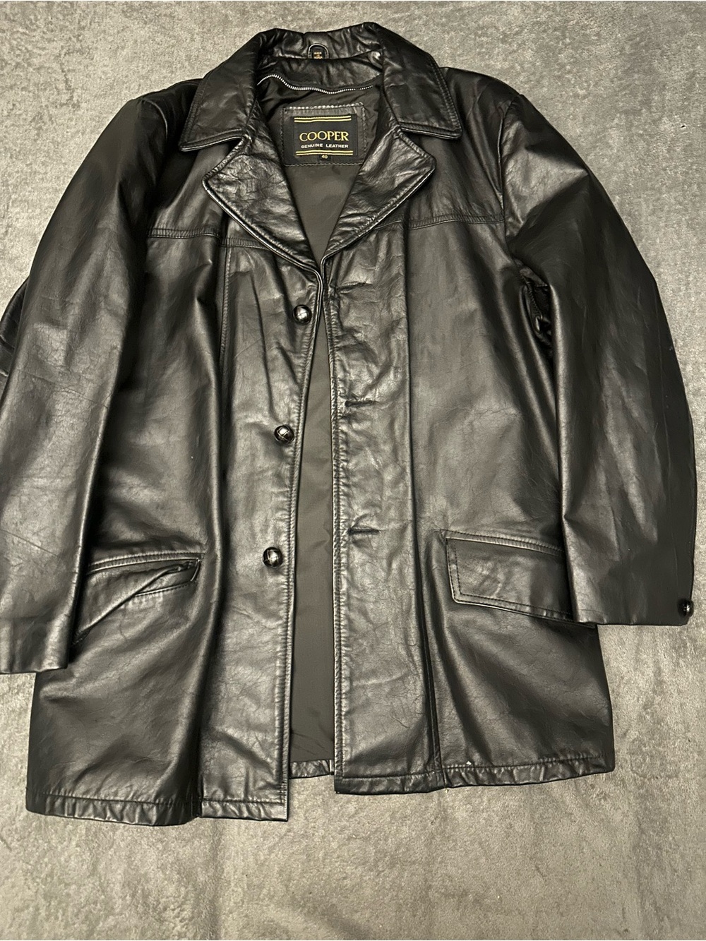 Men's Black Leather Trench Coat